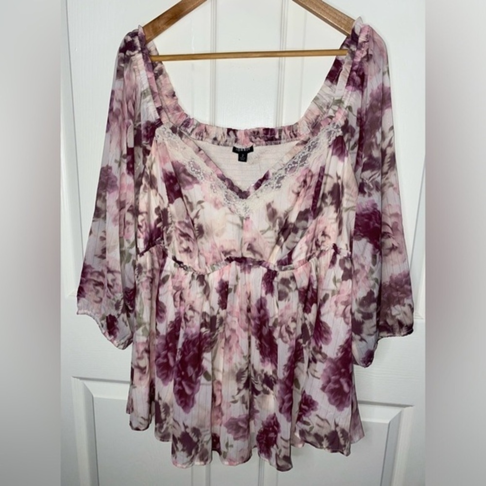 Torrid Purple Floral Ruffled Blouse, Women’s Top Size 2X, Flowy
